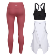 Dark Dusky Pink Leggings + Sports Bra + Tie Top Bundle